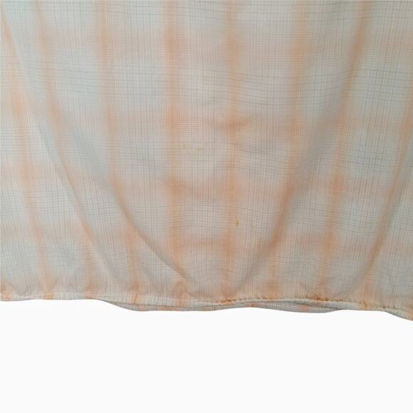 LOFT Ann Taylor Womens Pink White M Top Cotton Plaid Semi-Sheer Button-Up Ruffle - Picture 5 of 7